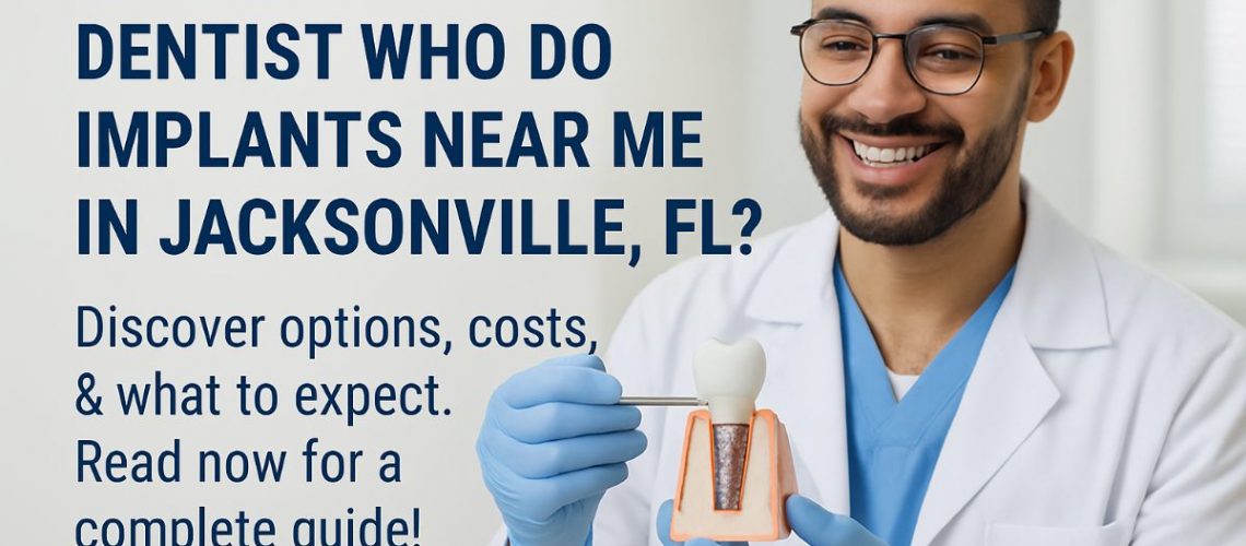 A modern dental office with a dentist consulting a patient about dental implant options, using digital scans and models. No text on the image.