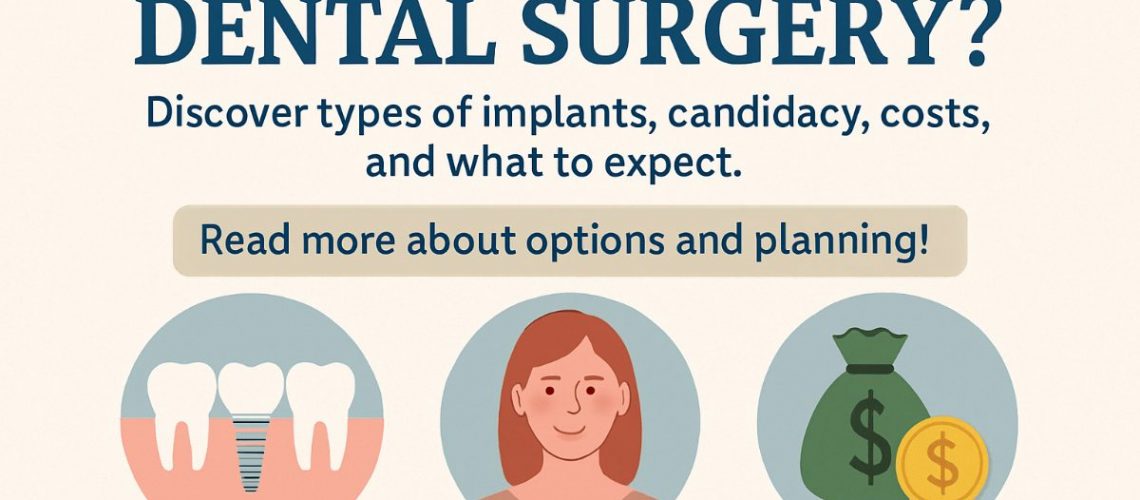 A dentist is standing in an operating room, carefully using modern tools to plan out a patient's upcoming dental implant surgery. No text on image.